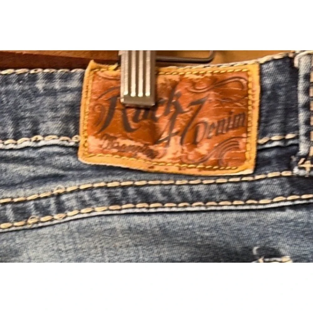 Rock 47 by Wrangler Jeans Mens 33x33 Blue Straight Leg Distressed Denim